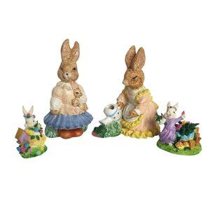 Vintage Easter Set Of 4 Adorable Bunny Rabbit Figurines Spring Decor Pastel